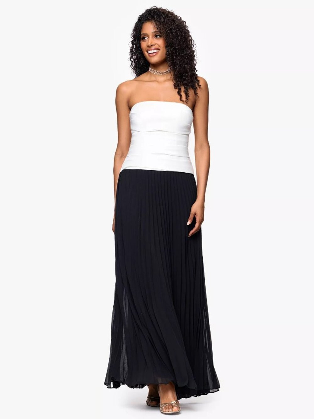 Betsy & Adam Women Colorblock Strapless Chiffon-Skirt Dress Black/Ivory 12